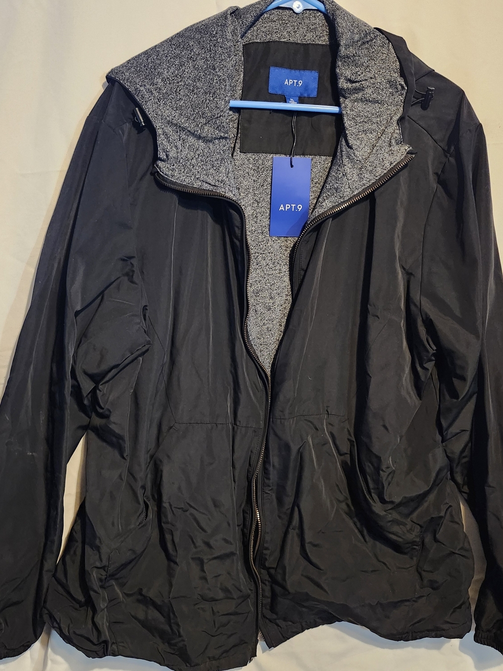 Apt. 9 Black Hooded Raincoat with Gray Fleece Hood